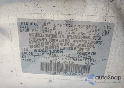 2014 Nissan Versa 1.6 Sv из США, поврежденный, VIN 3N1CN7AP7EL805249